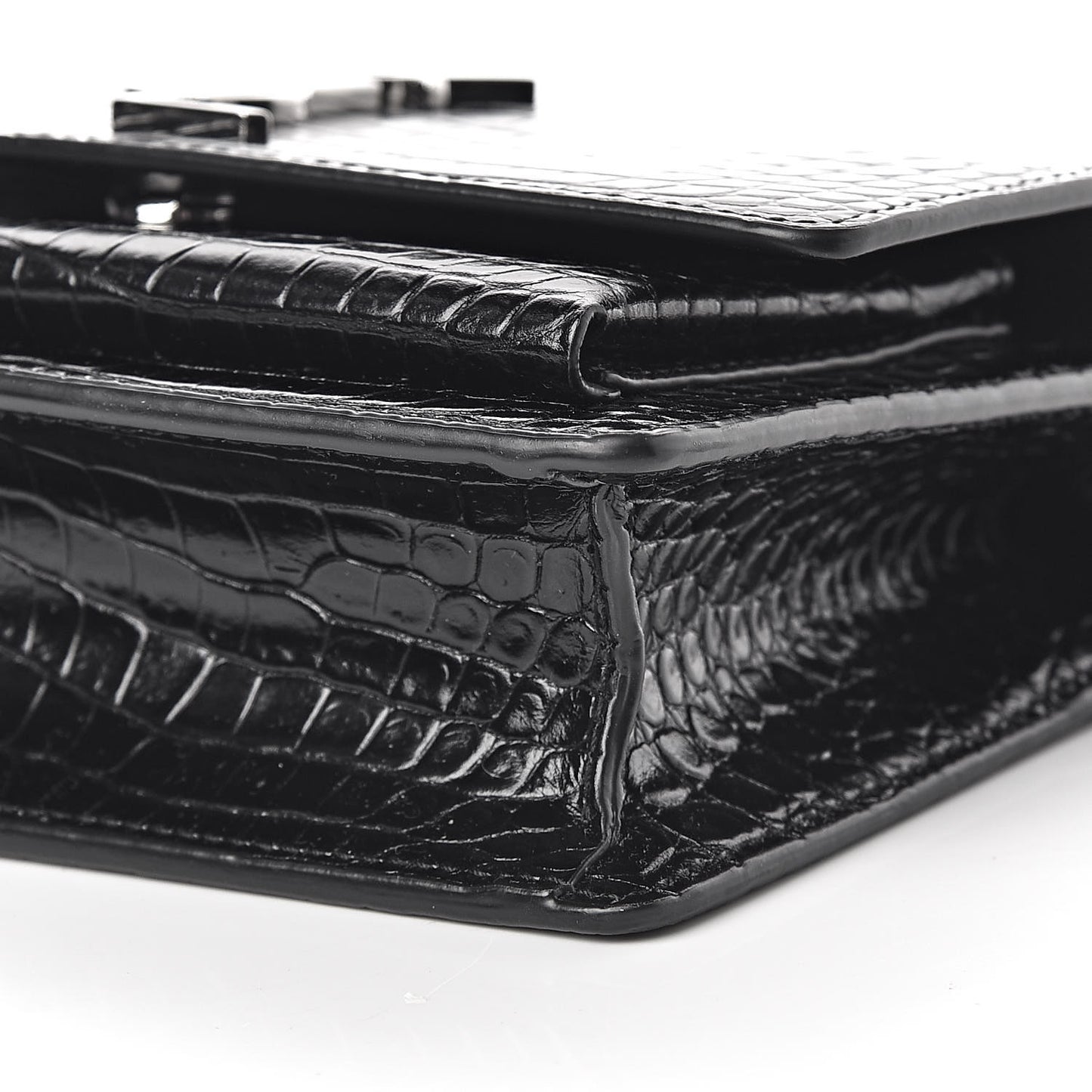 Calfskin Crocodile Embossed Monogram Sunset Chain Wallet Black