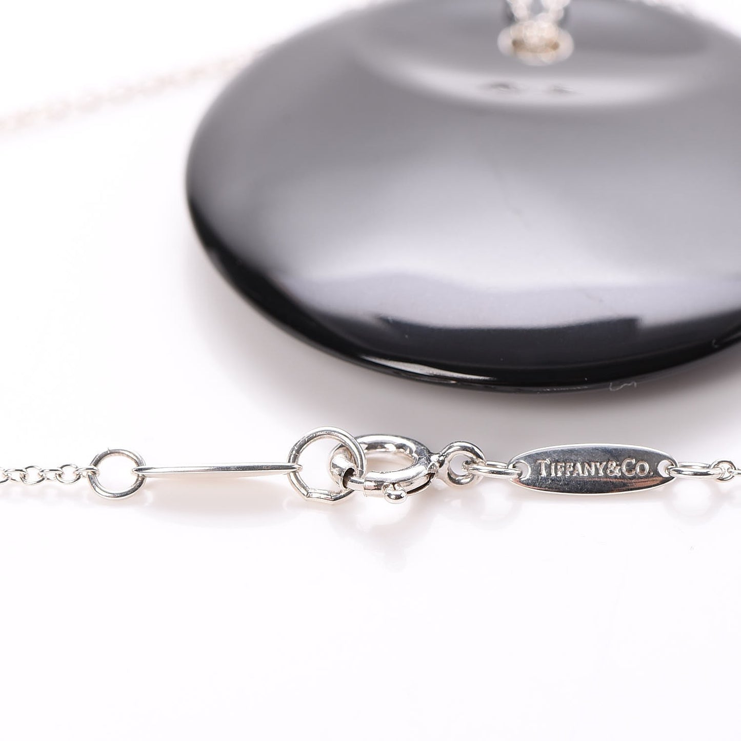 Sterling Silver Black Jade Elsa Peretti Disc Pendant Necklace