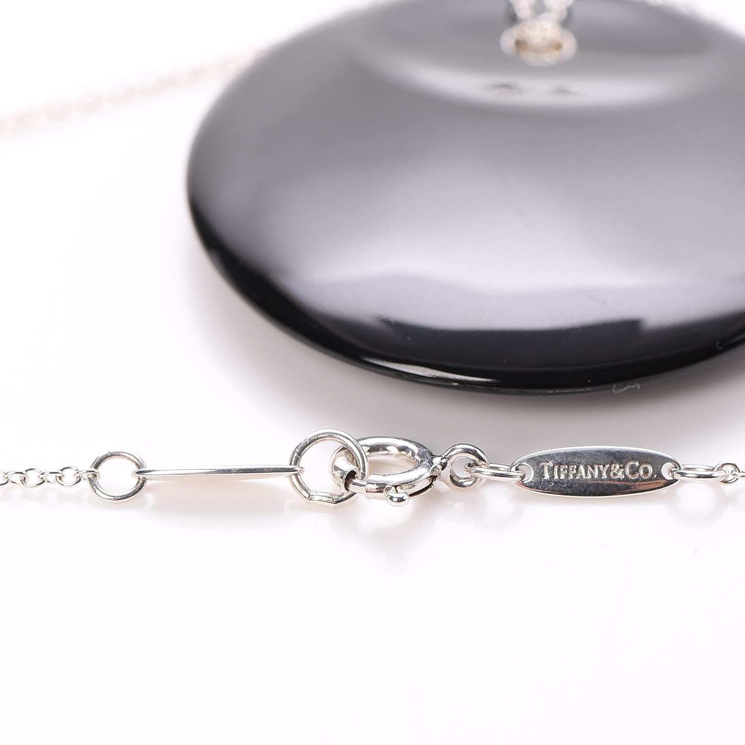 Tiffany Sterling Silver Black Jade Elsa Peretti Disc Pendant Necklace 7 of 9