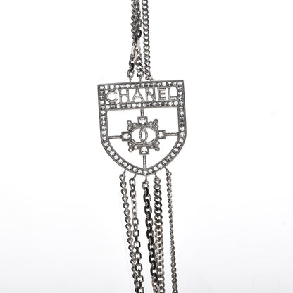 Chanel Baguette Crystal CC Shield Multi Strand Long Chain Necklace Silver 4 of 6