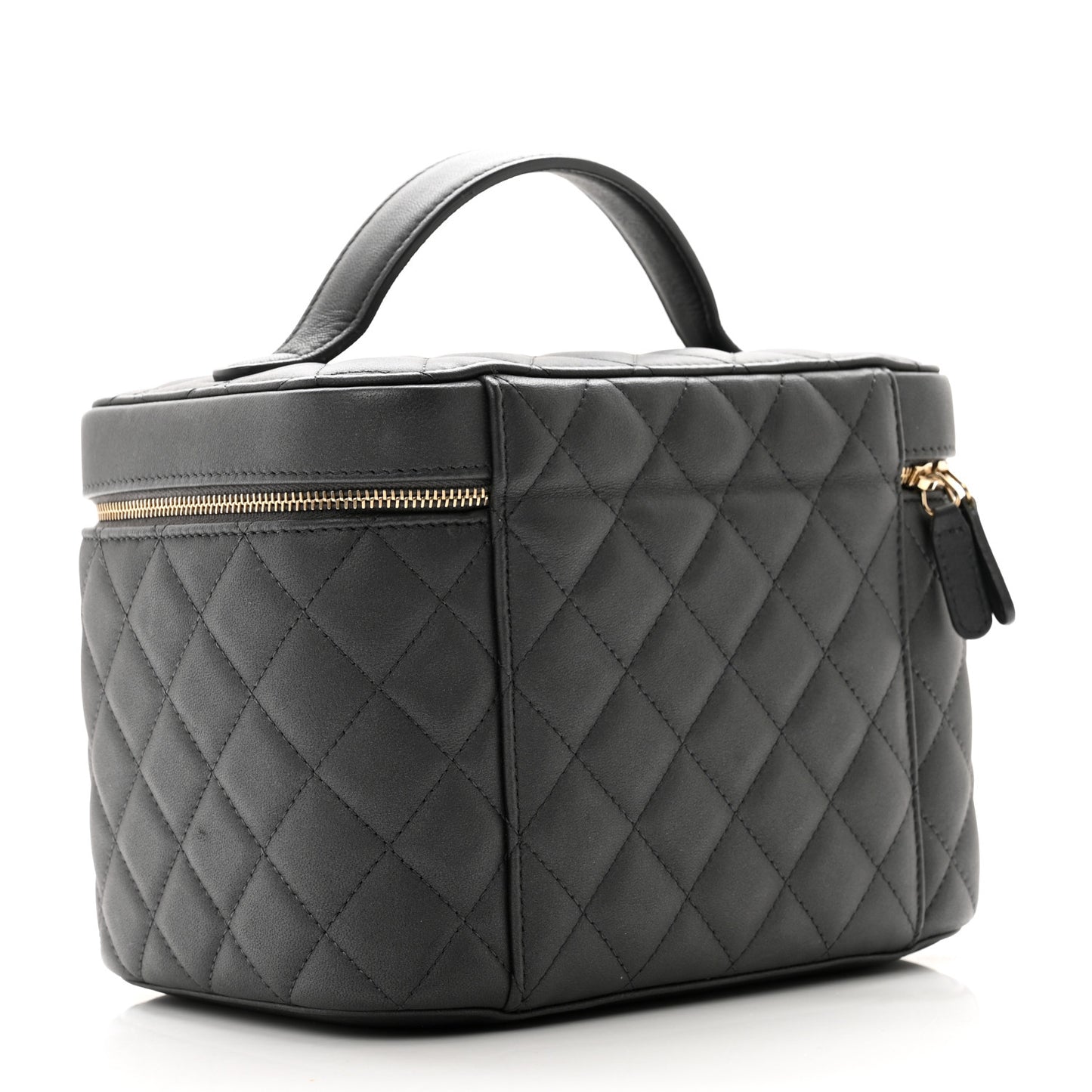 Lambskin Quilted Large Vanity Pouch Grey