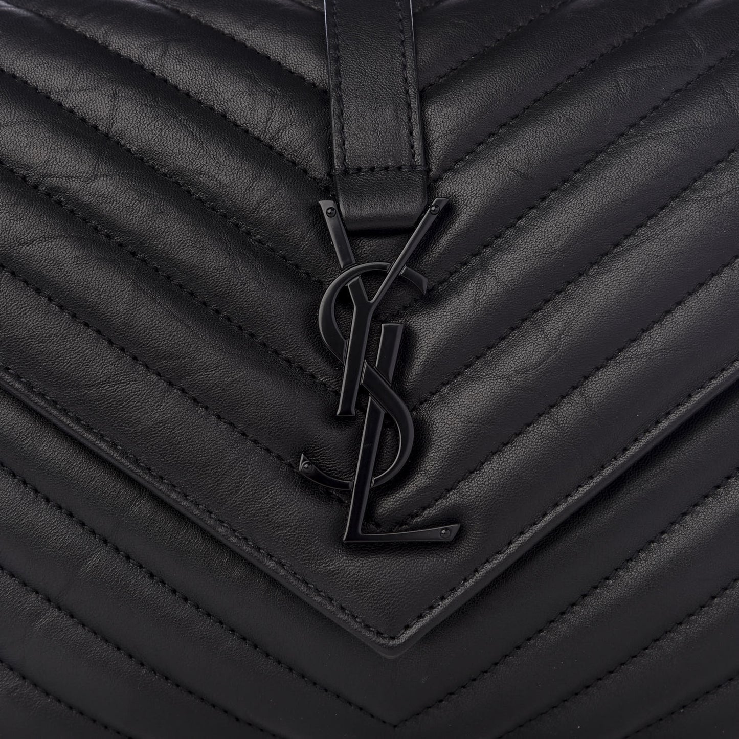 Sheepskin Matelasse Chevron Monogram Medium College Bag Black