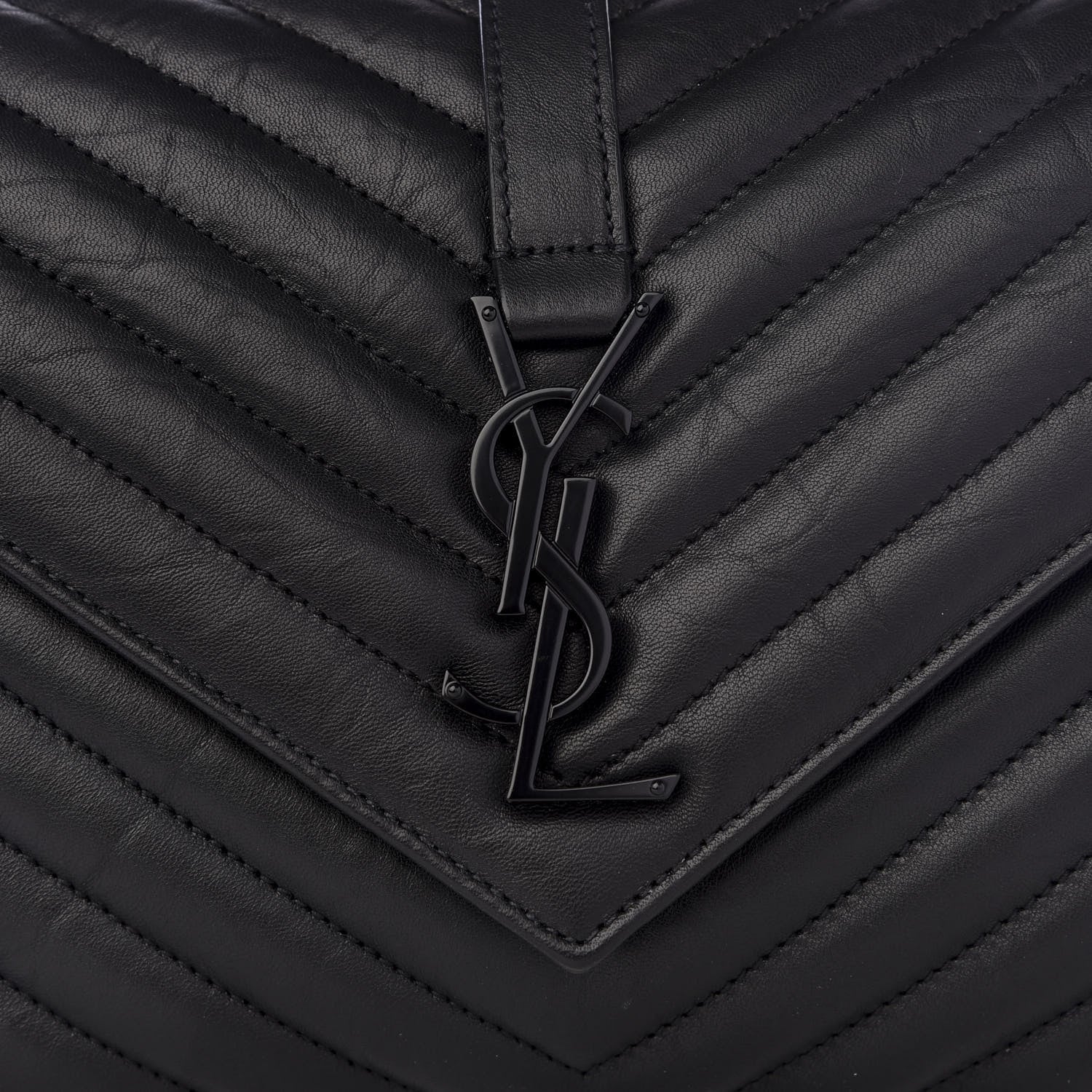 Saint Laurent Sheepskin Matelasse Chevron Monogram Medium College Bag Black 9 of 9