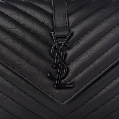 Saint Laurent Sheepskin Matelasse Chevron Monogram Medium College Bag Black 9 of 9