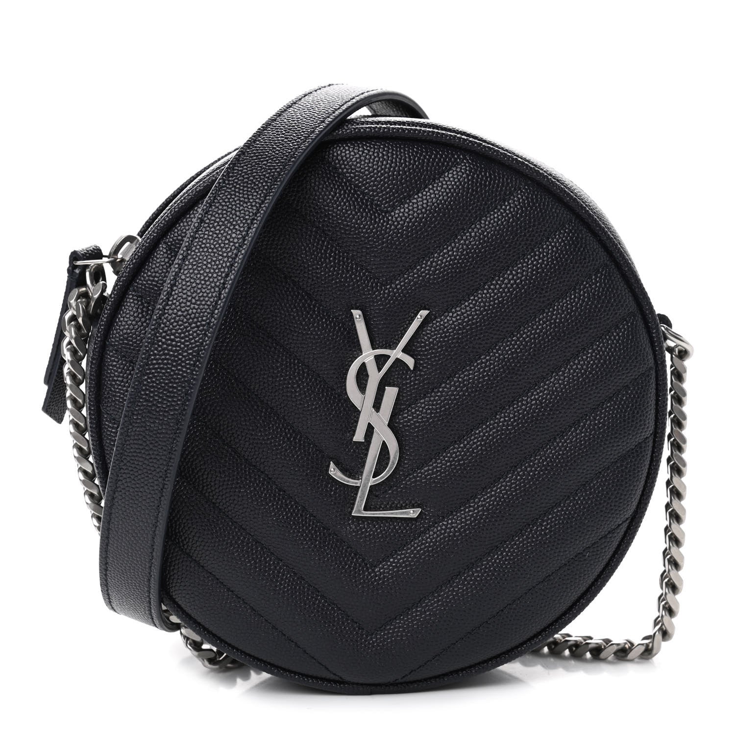 Saint Laurent Grain De Poudre Matelasse Chevron Quilted Round Vinyle Camera Bag Deep Marine 1 of 4