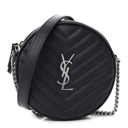 Saint Laurent Grain De Poudre Matelasse Chevron Quilted Round Vinyle Camera Bag Deep Marine 1 of 4