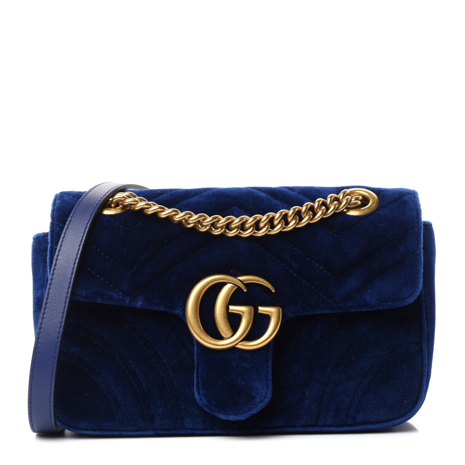 Gucci Velvet Matelasse Mini GG Marmont Shoulder Bag Cobalt Blue 1 of 10