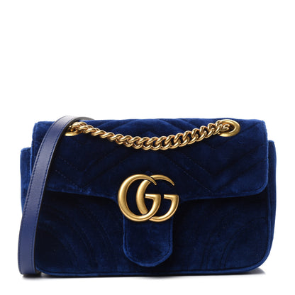 Gucci Velvet Matelasse Mini GG Marmont Shoulder Bag Cobalt Blue 1 of 10