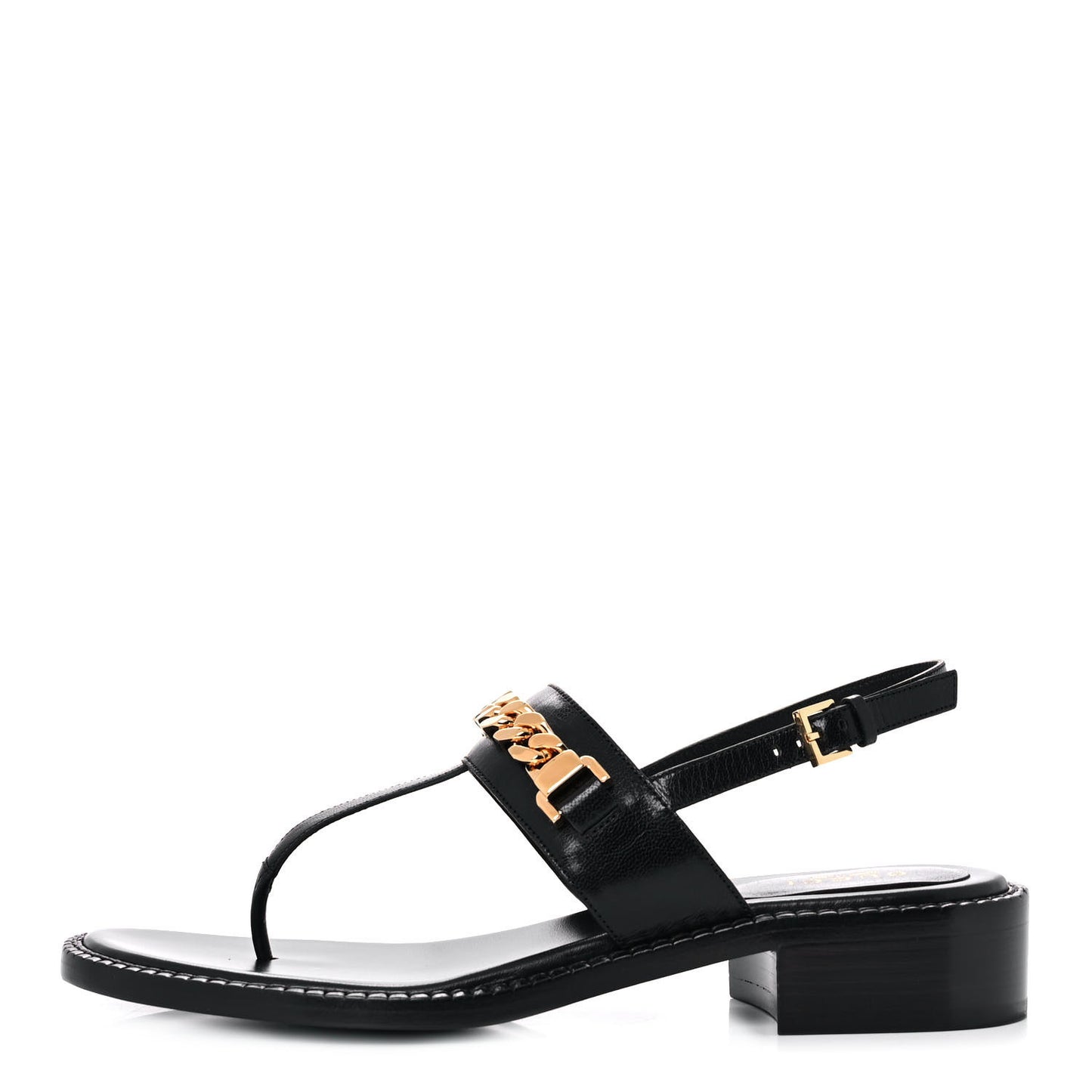 Calfskin Chain Thong Sandals 39 Black