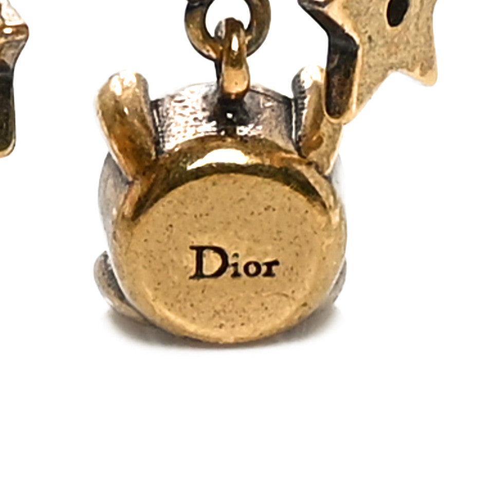 Christian Dior Pearl Crystal Star CD Drop Earrings Gold 4 of 5