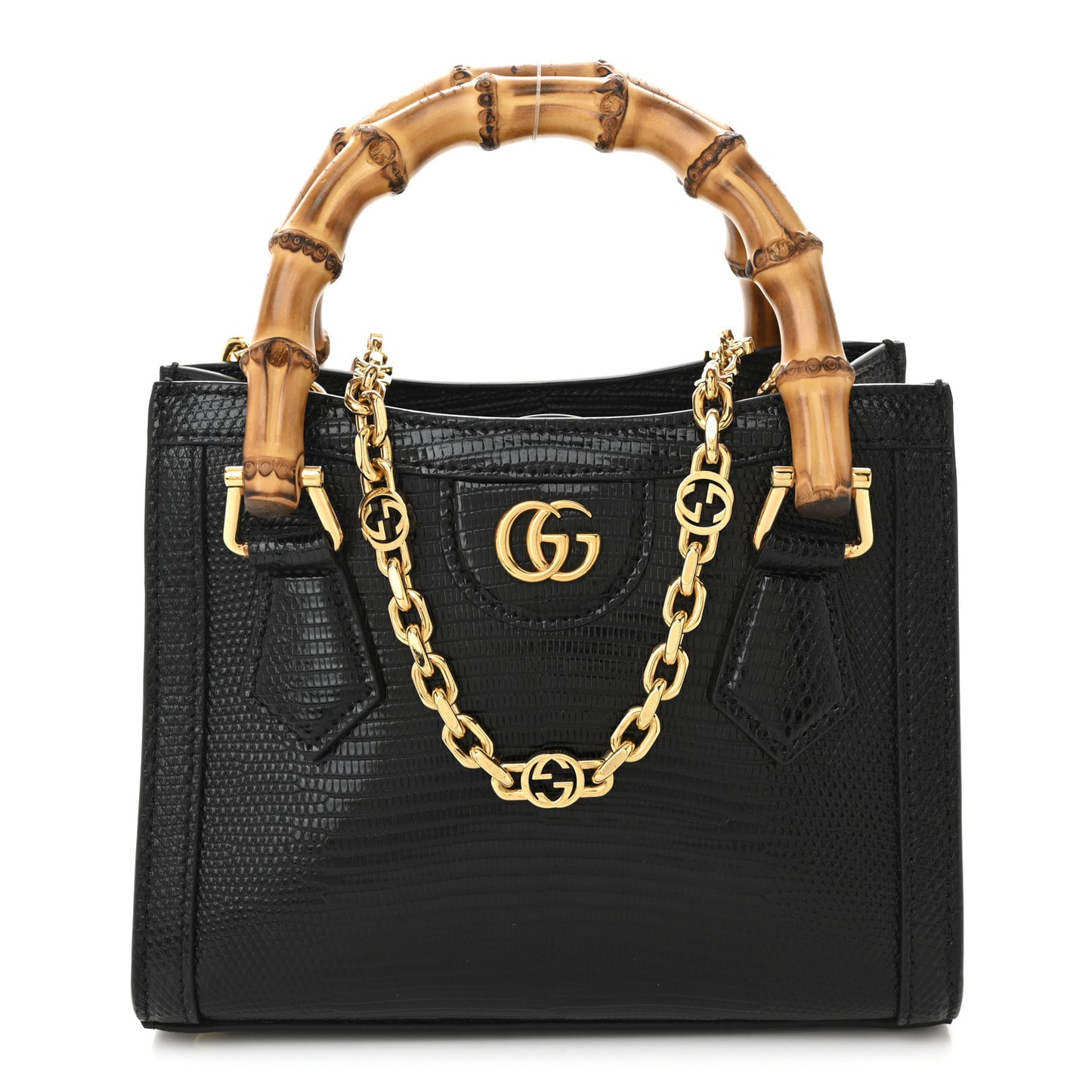 Lizard Mini Diana Tote Bag Black