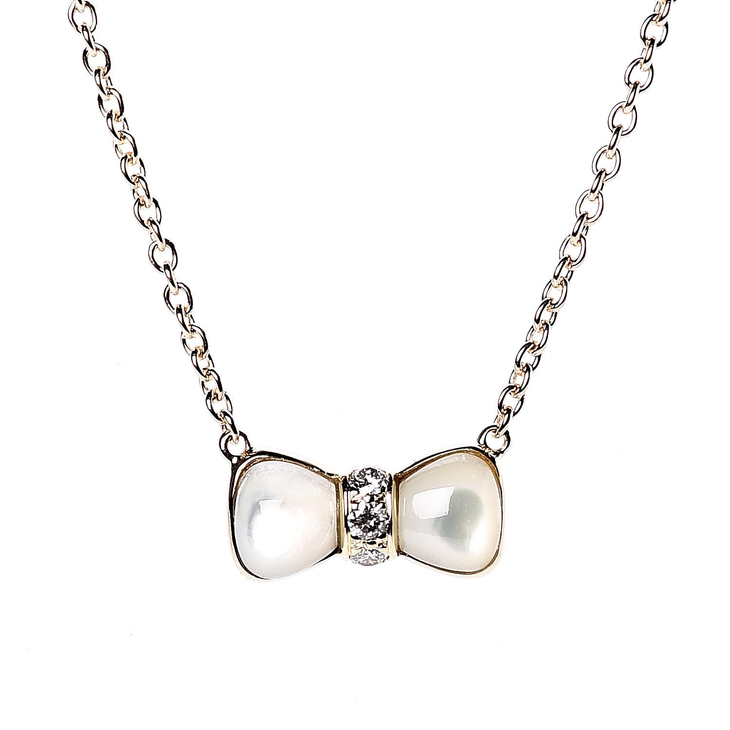 Van Cleef & Arpels 18K Yellow Gold Diamond Mother of Pearl Bow Pendant Necklace 4 of 6