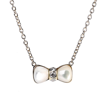 Van Cleef & Arpels 18K Yellow Gold Diamond Mother of Pearl Bow Pendant Necklace 4 of 6
