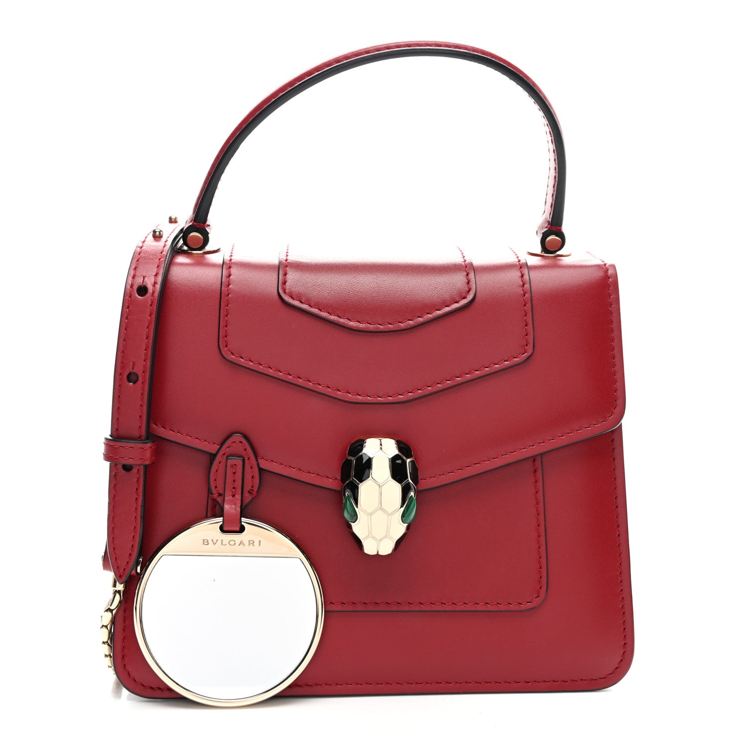 Bulgari Calfskin Serpenti Forever Top Handle Red 2 of 11