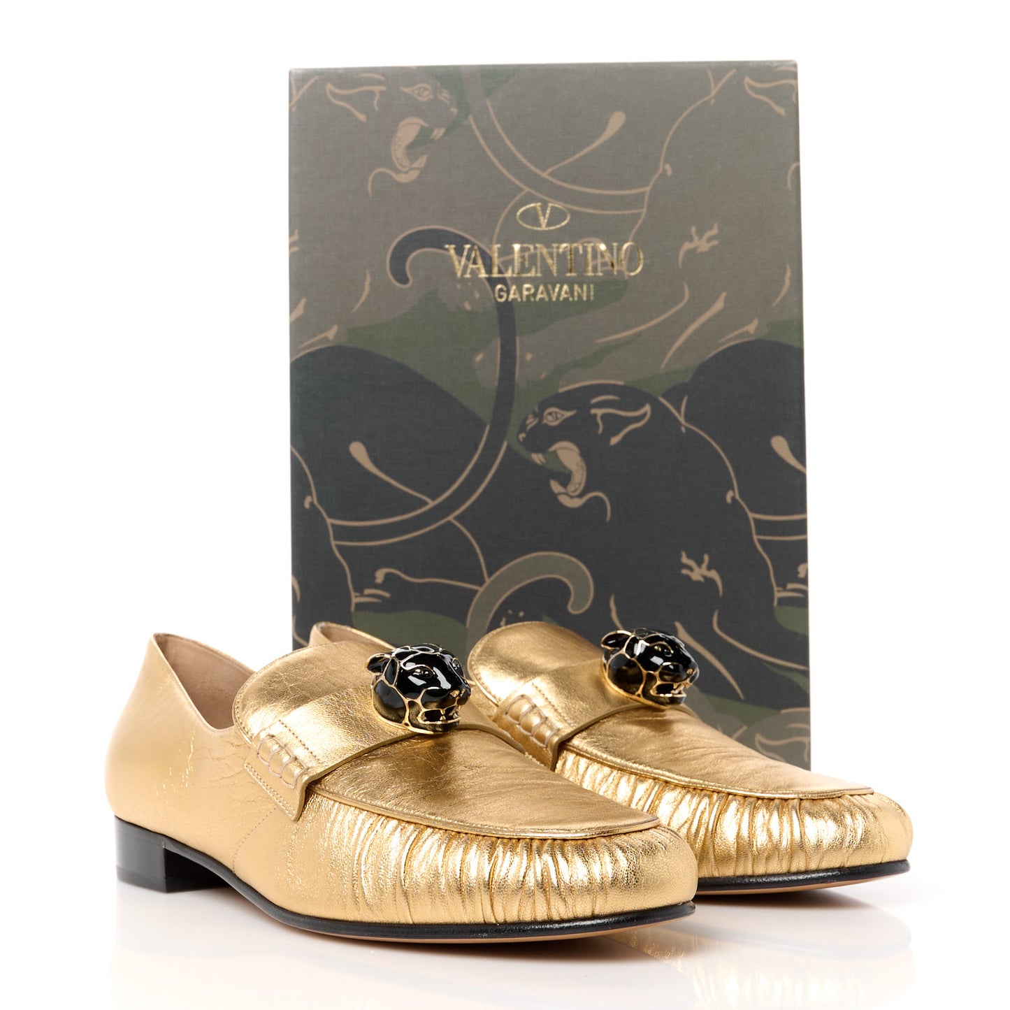 Metallic Nappa Panther Loafers 39 Deep Gold