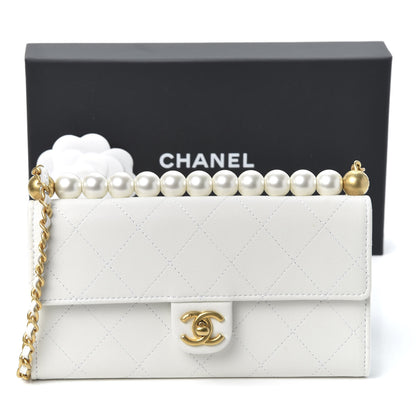 Chanel Lambskin Quilted Chic Pearls Clutch With Chain White 10 of 10