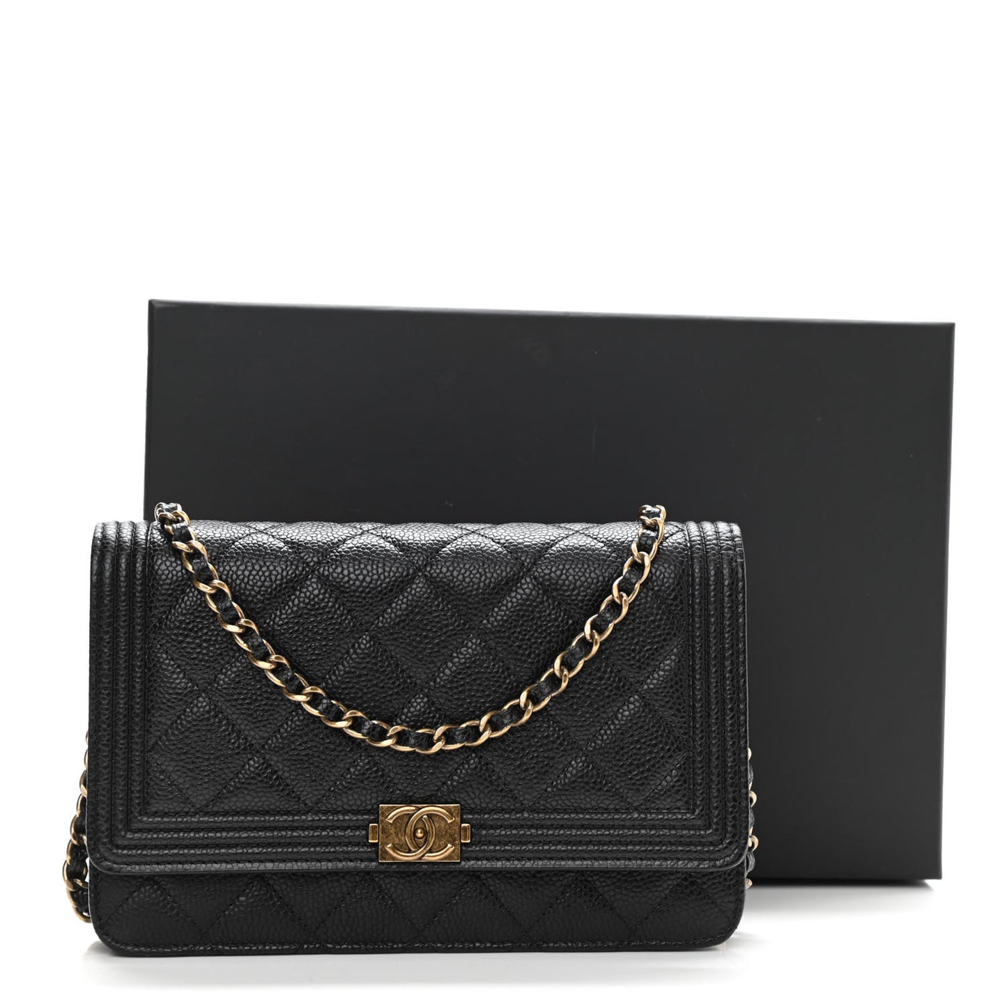 Caviar Quilted Boy Wallet On Chain WOC Black