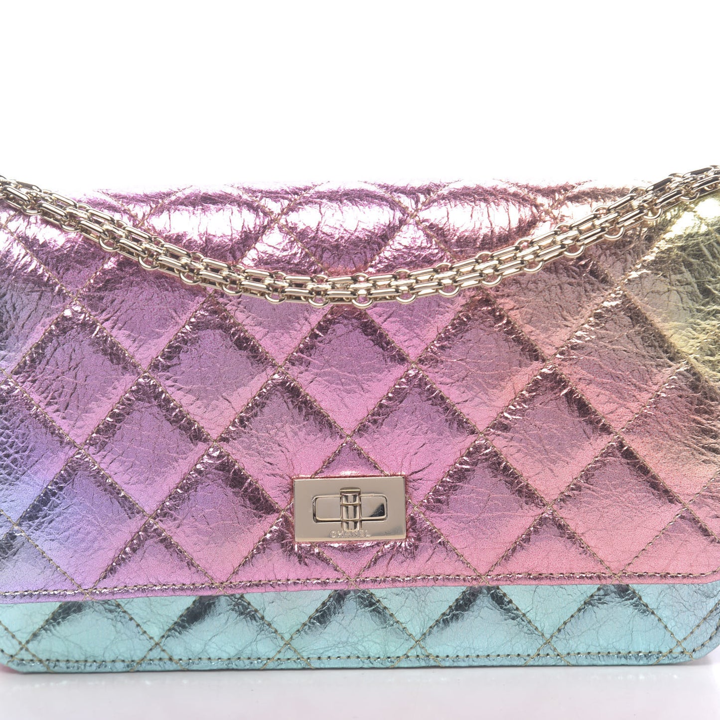 Metallic Goatskin Quilted 2.55 Reissue Wallet on Chain WOC Multicolor