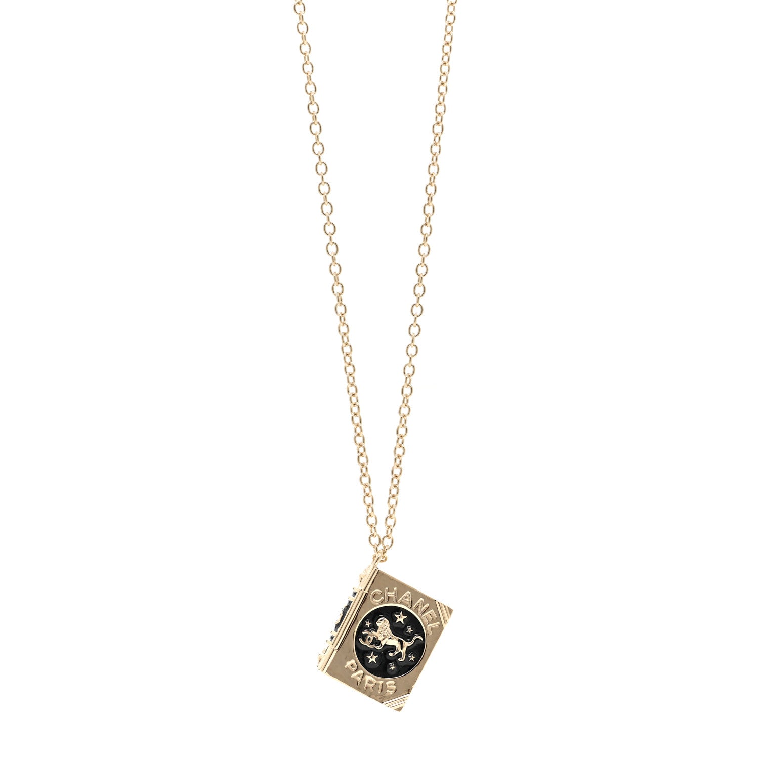 Chanel Metal CC Lion Book Locket Necklace Gold 1 of 6