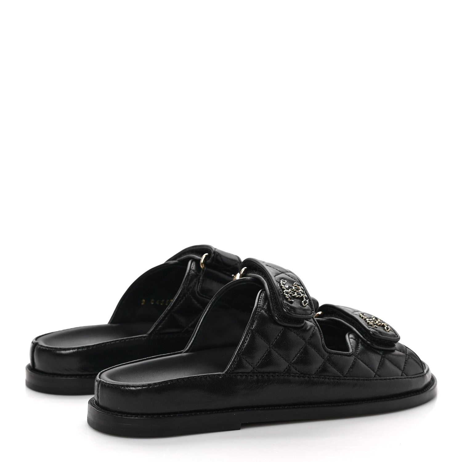 Chanel Lambskin Quilted Velcro Dad Chain CC Slide Sandals 36.5 Black 4 of 9