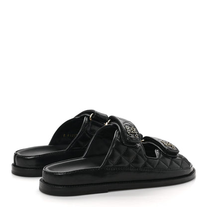Chanel Lambskin Quilted Velcro Dad Chain CC Slide Sandals 36.5 Black 4 of 9