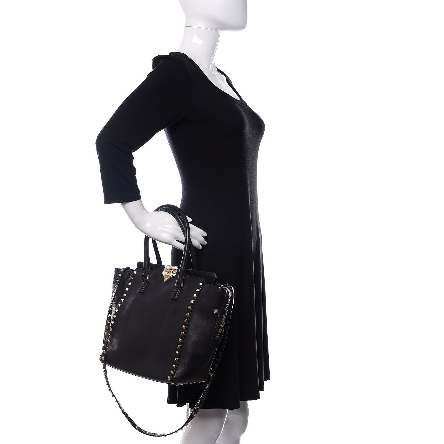 Valentino Garavani Vitello Rockstud Double Handle Tote Black 2 of 15