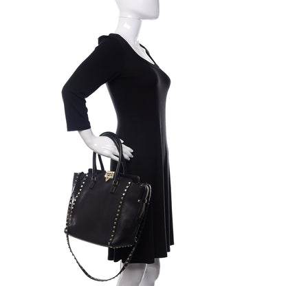 Valentino Garavani Vitello Rockstud Double Handle Tote Black 2 of 15