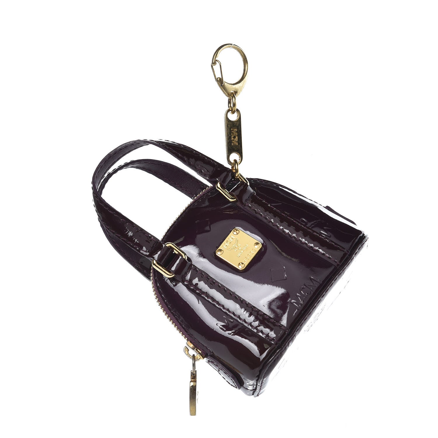 MCM Patent Key Ring Bag Charm Purple 1 of 4