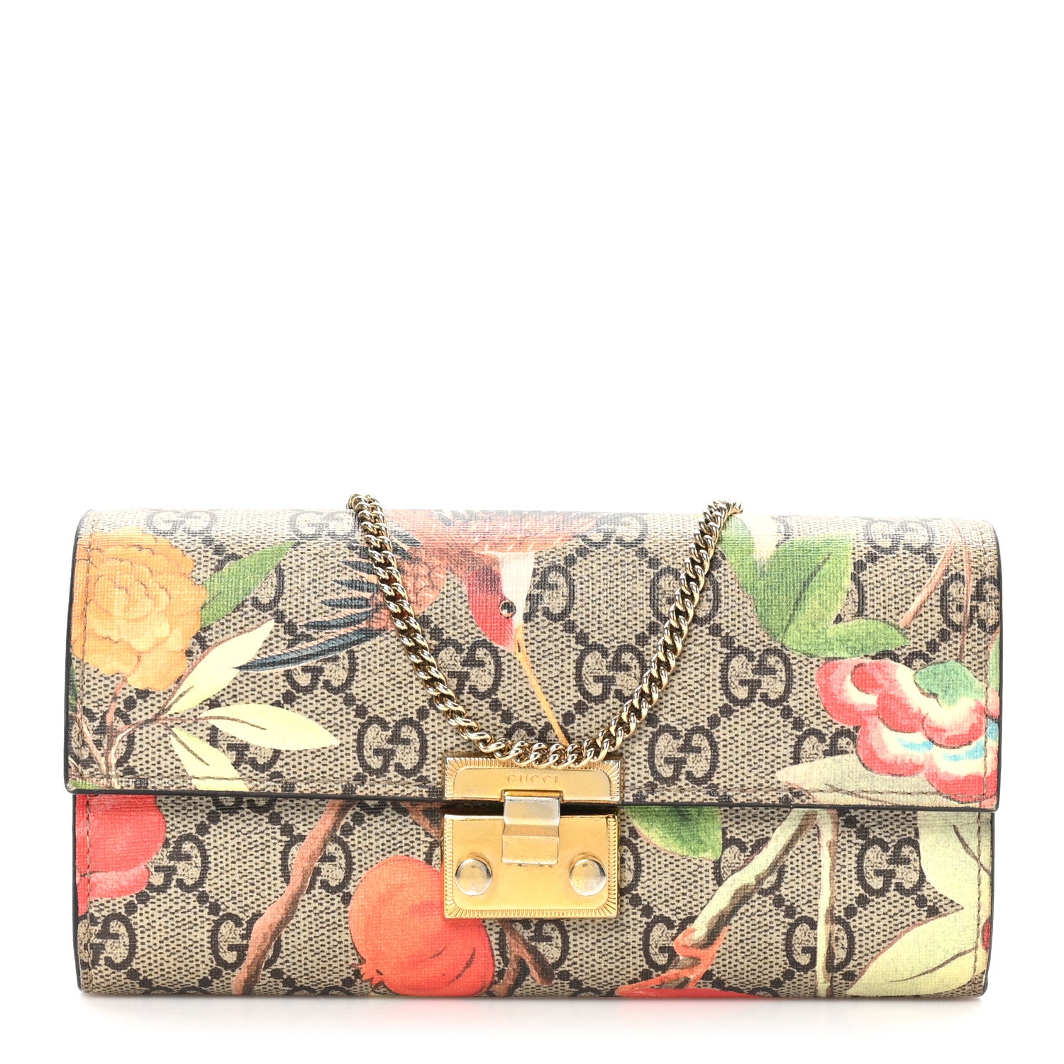 Gucci GG Supreme Monogram Tian Padlock Continental Chain Wallet Beige Multicolor 1 of 11