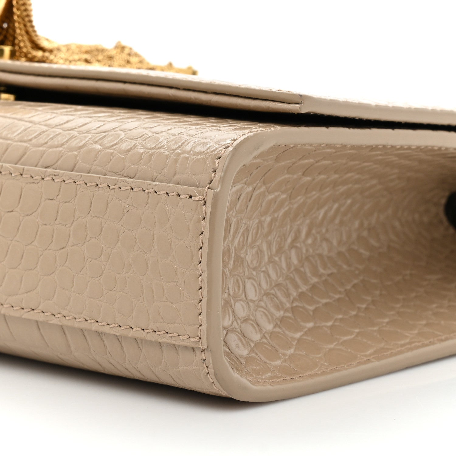 Saint Laurent Calfskin Crocodile Embossed Medium Classic Monogram Kate Tassel Satchel Dark Beige 7 of 10