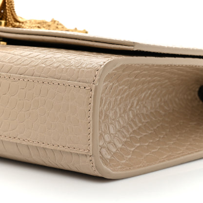 Saint Laurent Calfskin Crocodile Embossed Medium Classic Monogram Kate Tassel Satchel Dark Beige 7 of 10