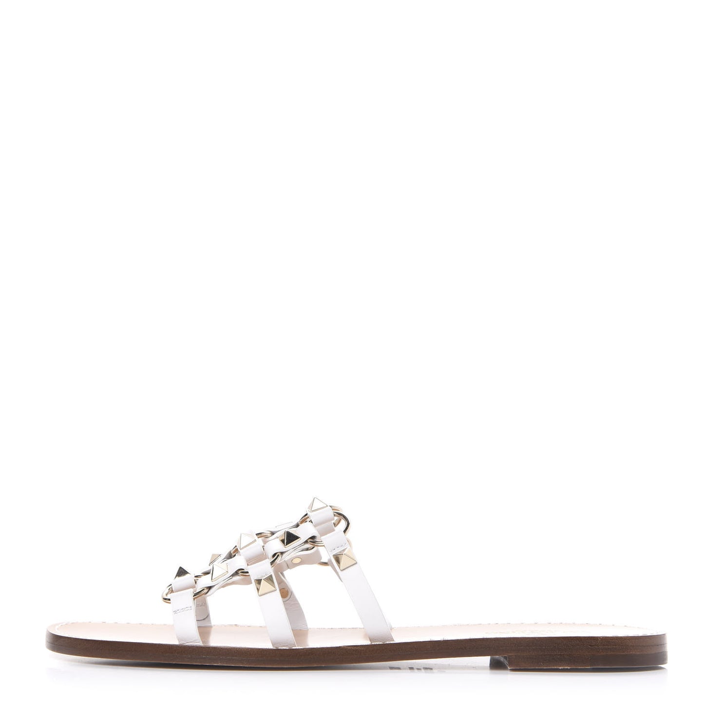 Nappa Rockstud Flat Slide Sandals 38.5 Bianco Ottico