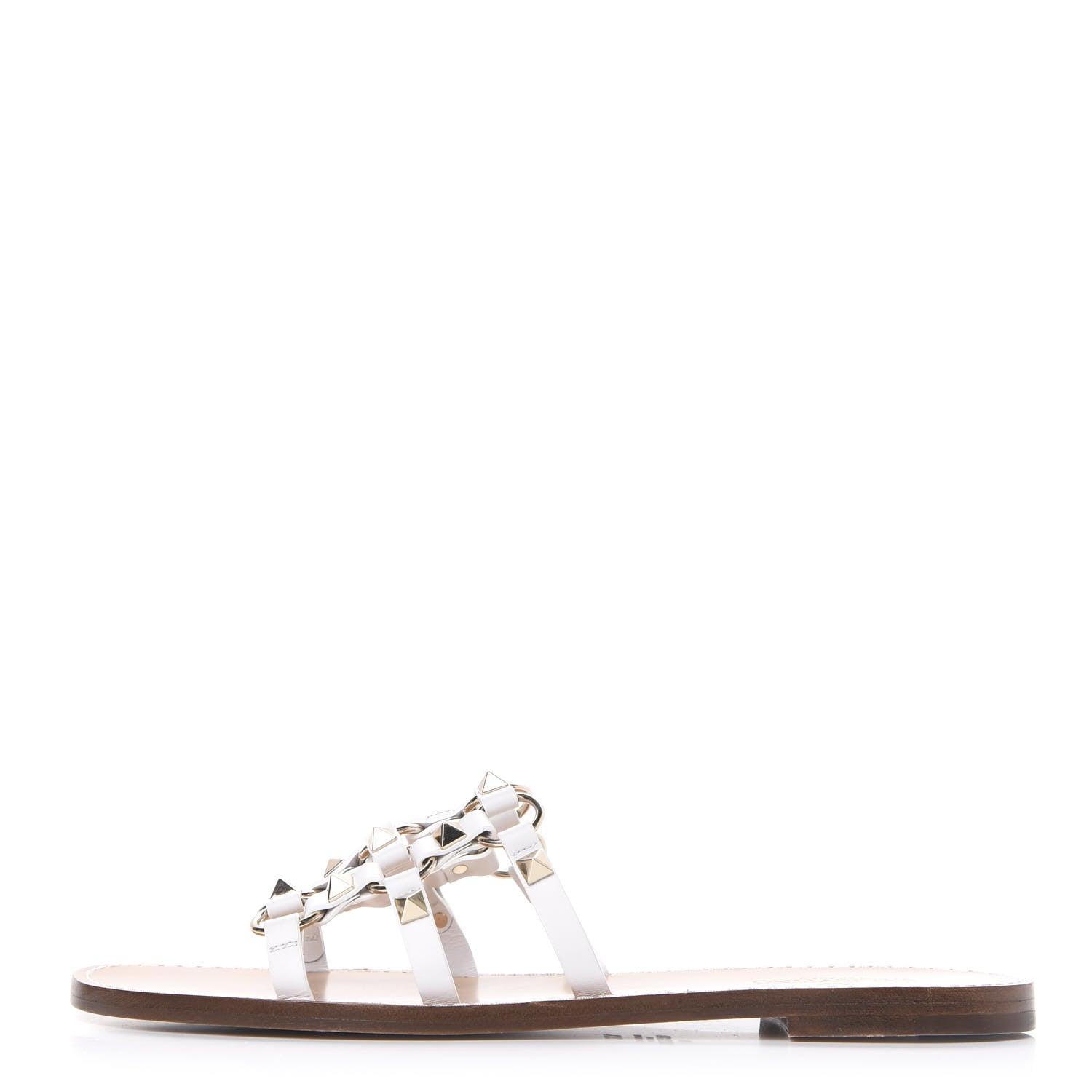 Valentino Garavani Nappa Rockstud Flat Slide Sandals 38.5 Bianco Ottico 1 of 7