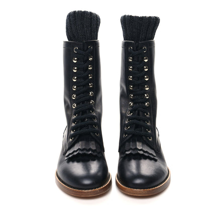 Chanel Calfskin Sock High CC Combat Boots 38 Black 2 of 7