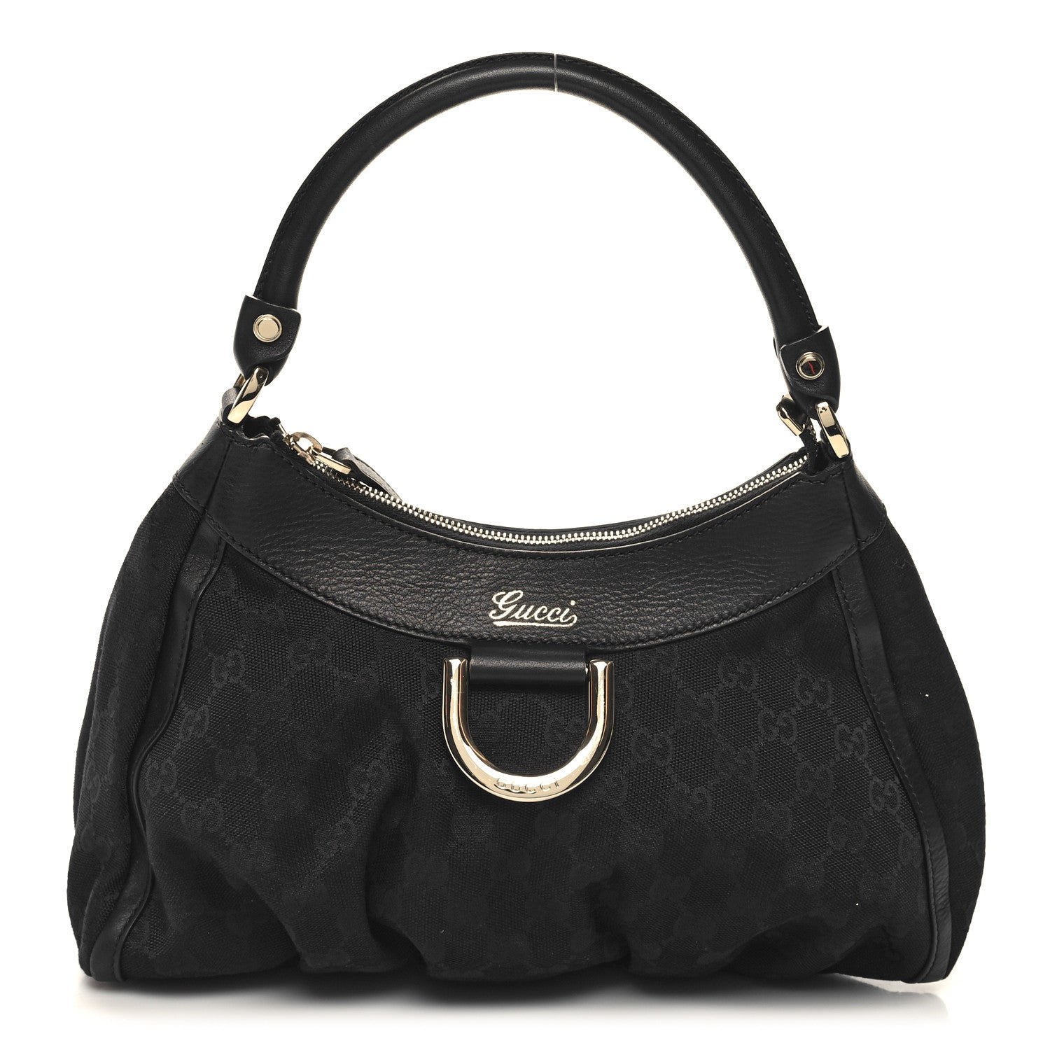 Gucci Monogram Medium D Gold Ring Hobo Black 1 of 11