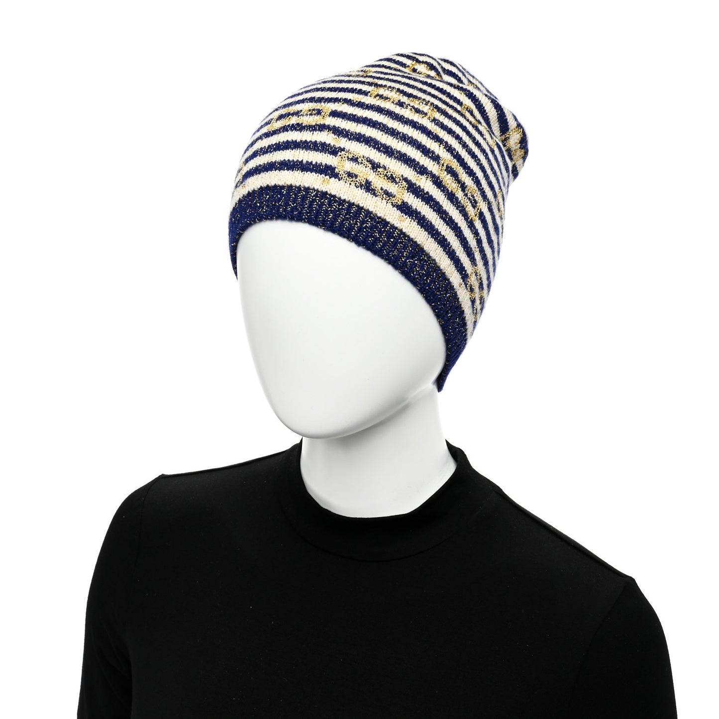 Cotton Monogram Jumbo GG Beanie Hat S Navy Ivory