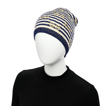 Gucci Cotton Monogram Jumbo GG Beanie Hat S Navy Ivory 2 of 5
