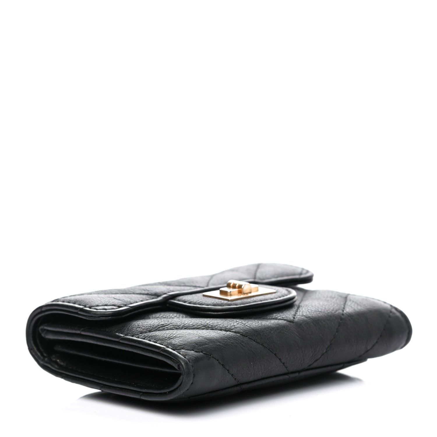 Chanel Sheepskin Chevron Quilted Reissue Card Holder Wallet Black 4 of 7