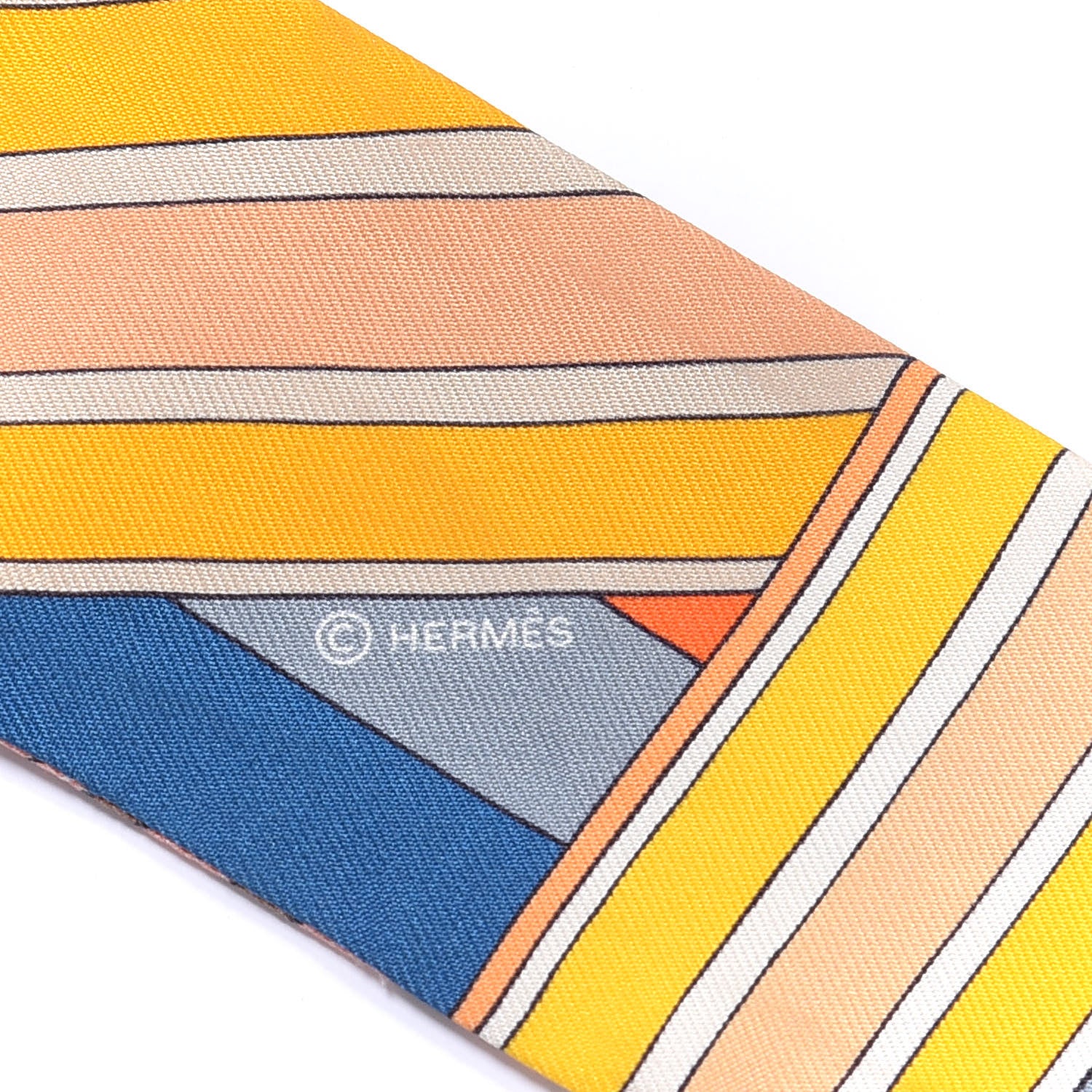 Hermes Silk Sangles En Zigzag Twilly Ivory Orange Bleu 4 of 4