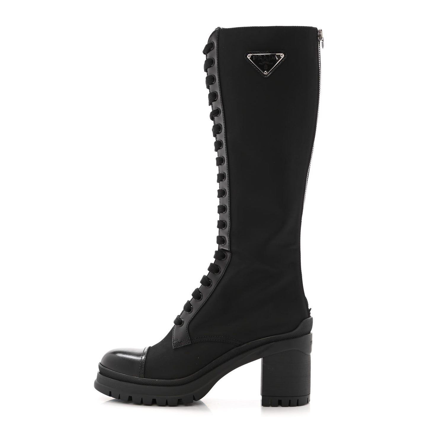 Re-Nylon Spazzolato Metal Triangle Logo Tall 55mm Combat Boots 38 Black