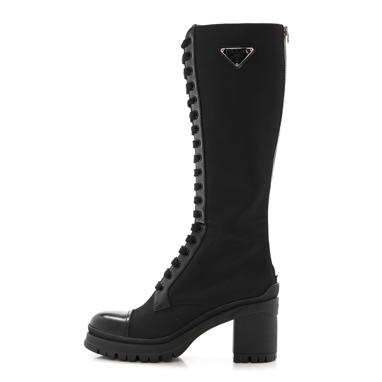 Prada Re-Nylon Spazzolato Metal Triangle Logo Tall 55mm Combat Boots 38 Black 1 of 9