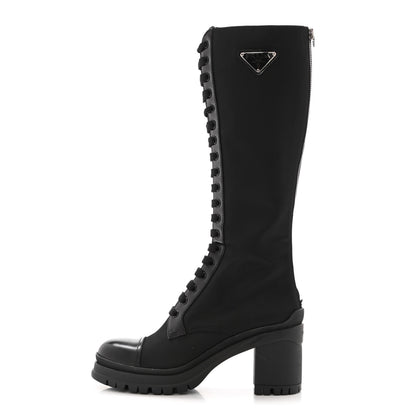 Prada Re-Nylon Spazzolato Metal Triangle Logo Tall 55mm Combat Boots 38 Black 1 of 9