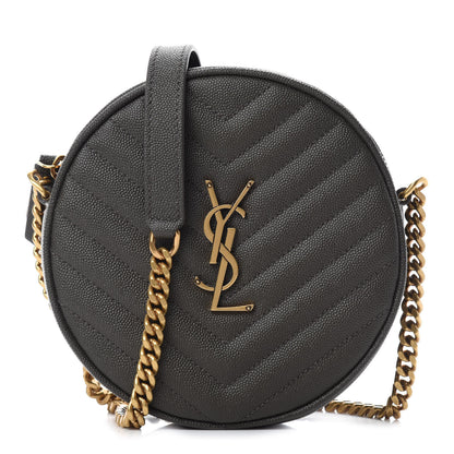 Saint Laurent Grain De Poudre Matelasse Chevron Quilted Round Vinyle Camera Bag Pebble 1 of 11