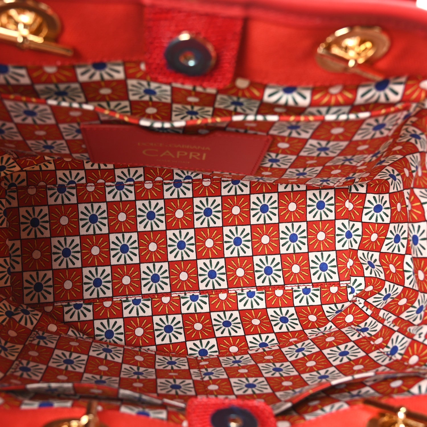 Dolce & Gabbana Canvas Snakeskin Carretto Print Capri Tote Red Multicolor 5 of 9