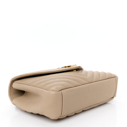 Saint Laurent Sheepskin Matelasse Chevron Monogram Medium College Bag Dark Beige 4 of 11
