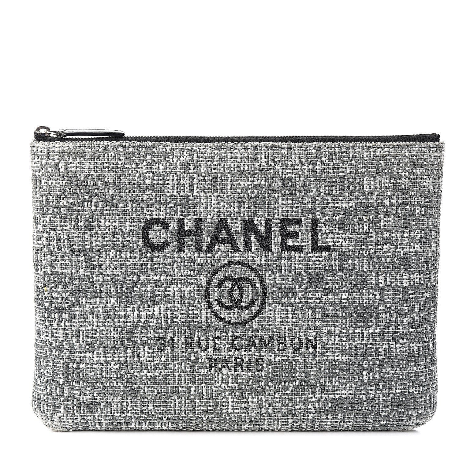 Chanel Tweed CC Medium Cosmetic Case Grey Black 1 of 7