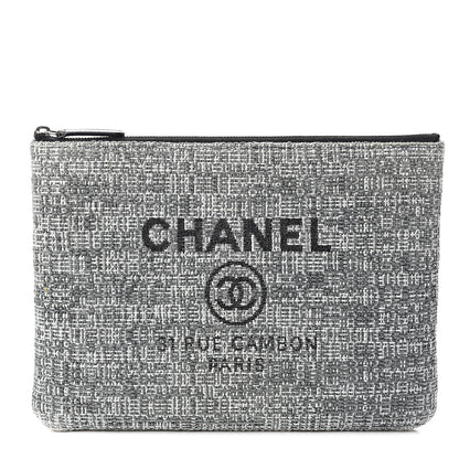 Chanel Tweed CC Medium Cosmetic Case Grey Black 1 of 7