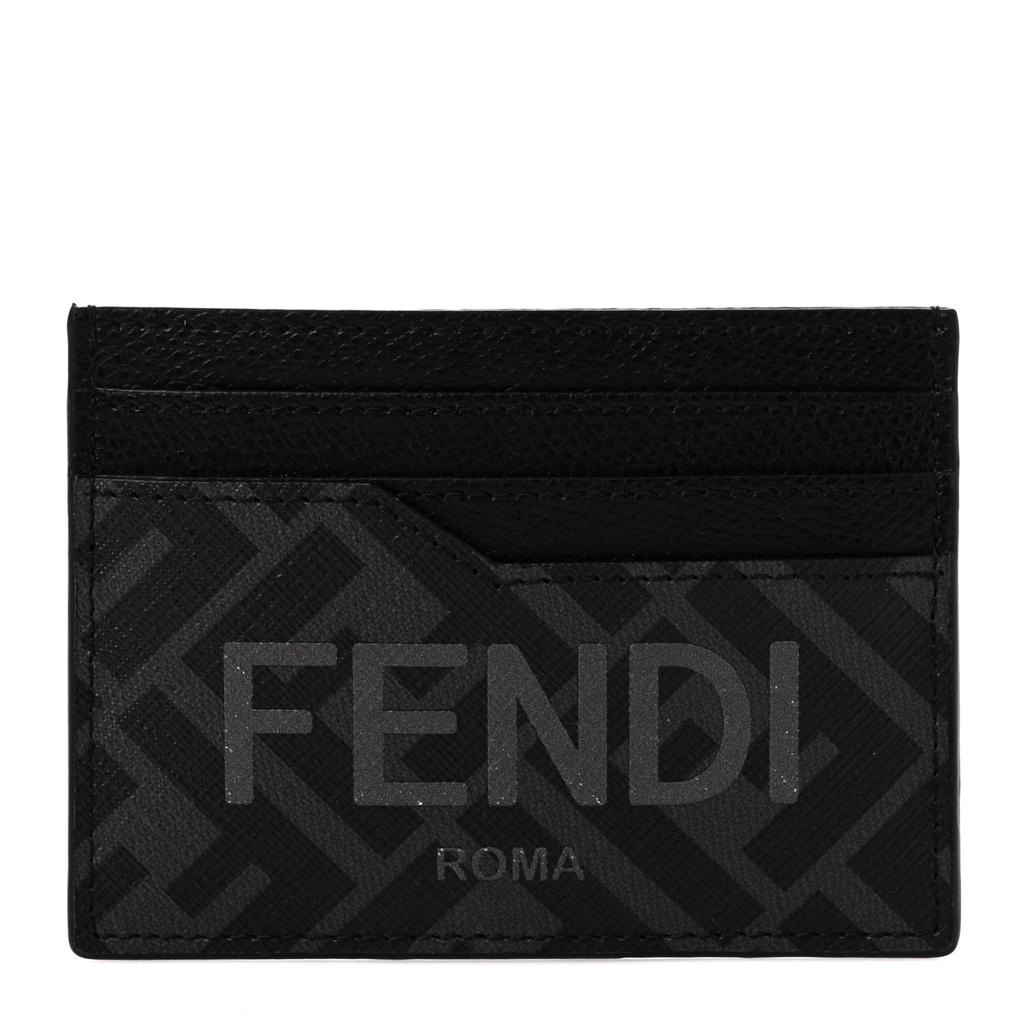 Glazed Fabric Vitello Cruise FF 1974 Logo Card Holder Black