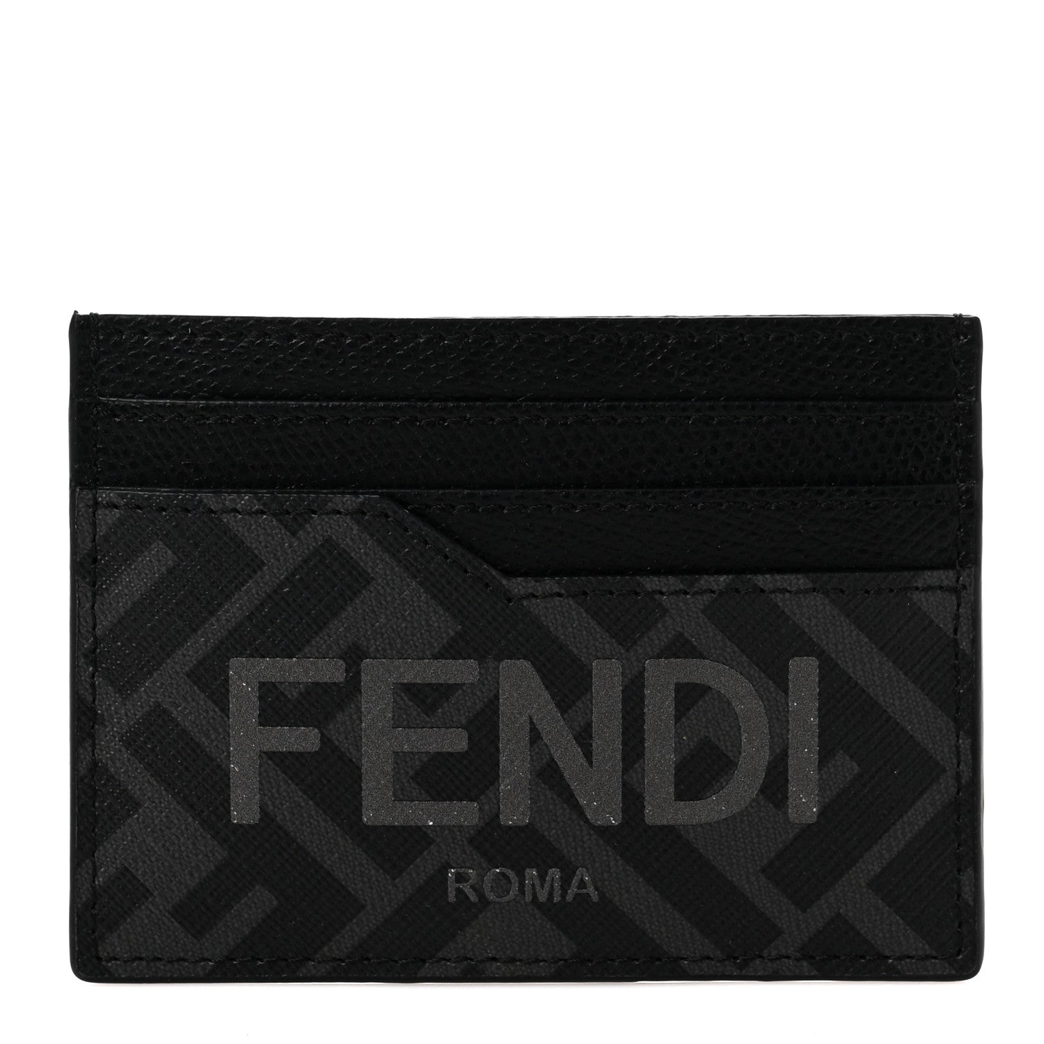 Fendi Glazed Fabric Vitello Cruise FF 1974 Logo Card Holder Black 1 of 6