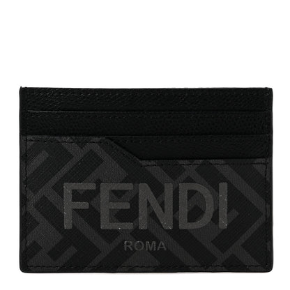 Fendi Glazed Fabric Vitello Cruise FF 1974 Logo Card Holder Black 1 of 6